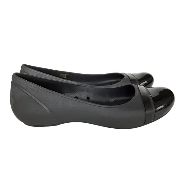 Crocs Jayna Ballet Flats Patent Cap Toe Black Womens 9 Comfort Minimalist Ballet - Picture 2 of 10